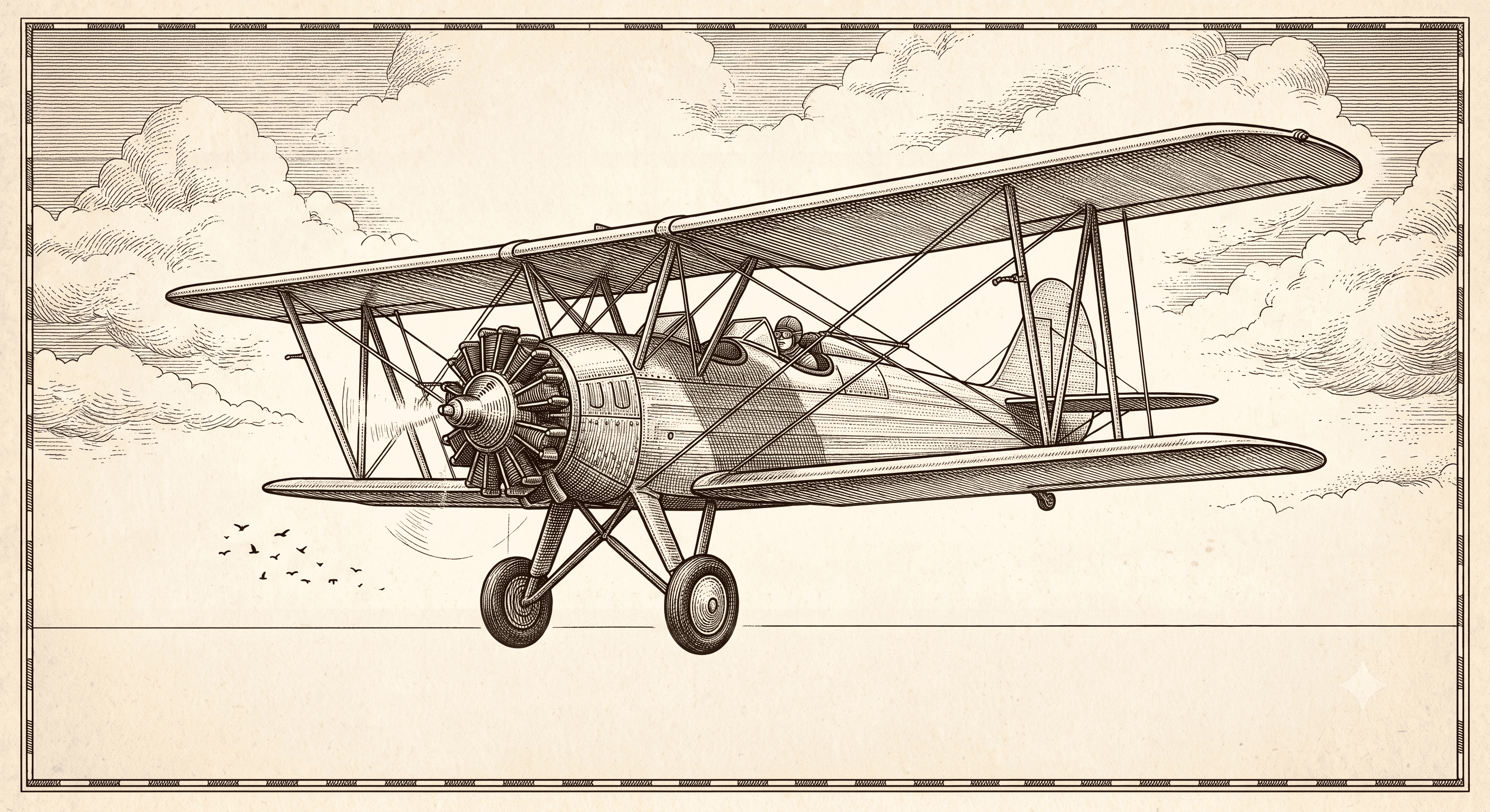 Vintage biplane illustration — a nod to Wichita's aviation manufacturing heritage